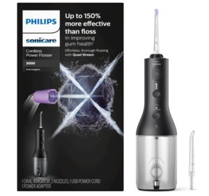 Philips Sonicare Power Flosser 3000 Cordless, Oral Irrigator Quad Stream technology and whisper quiet, Black, HX3826/23