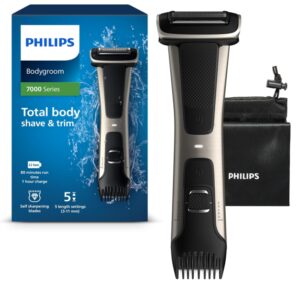 Philips Bodygroom Body & Intimate area Trimmer, Ultimate manscaping tool, removes short, long & thick hair in a single stroke with its 4 directional pivoting head. Skin protect technology, BG7025/15