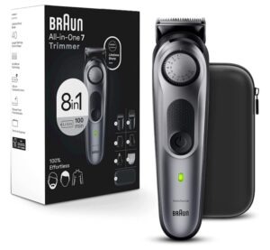 Braun All-in-One Style Kit Series 7 7410, 100% Waterproof 8-in-1 Beard & Body Trimmer for Manscaping, with 8 tools and 100-minute Cordless Runtime