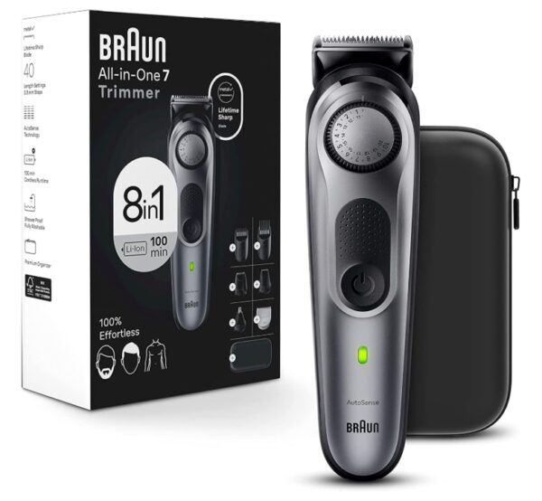 Braun All-in-One Style Kit Series 7 7410, 100% Waterproof 8-in-1 Beard & Body Trimmer for Manscaping, with 8 tools and 100-minute Cordless Runtime