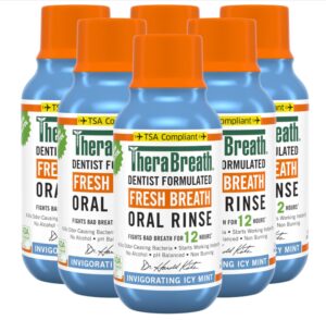 TheraBreath Dentist Recommended Fresh Breath Oral Rinse, Icy Mint Flavor, 3 Ounce (Pack of 6)
