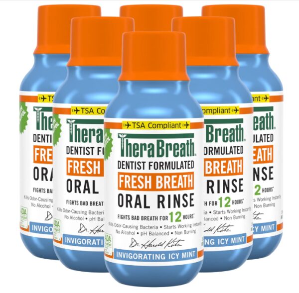 TheraBreath Dentist Recommended Fresh Breath Oral Rinse, Icy Mint Flavor, 3 Ounce (Pack of 6)