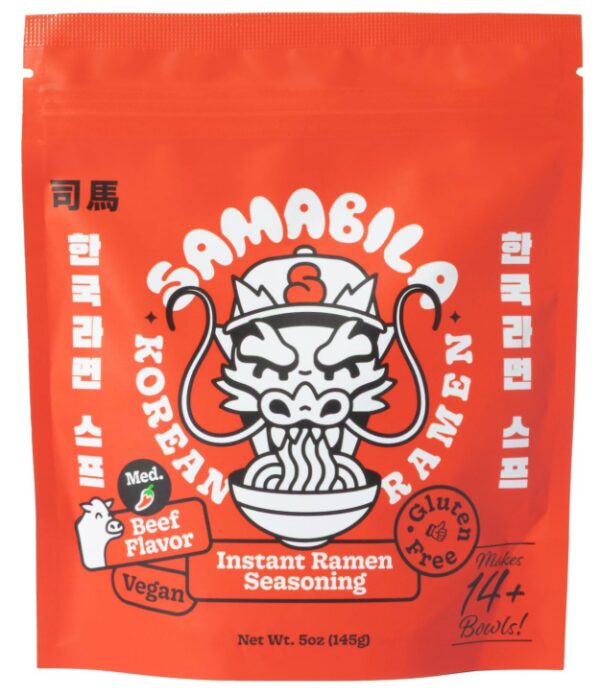 AMABILA Beef Instant Ramen Seasoning Powder - Gluten Free - Vegan - Medium Spicy - Premium Soup Powder - 5 o